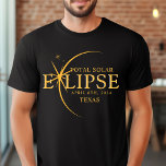 Camiseta Estado Personalizado Moderno 2024 Eclipse Solar To<br><div class="desc">Apresentando nossa camiseta personalizada de Eclipse Solar Total Dourada 2024 do Texas, um na moda e uma peça comemorativa para este raro evento celeste. esta camisa captura a elegância e o entusiasmo do eclipse solar total. Com o ano de 2024 exibido com ousadia, juntamente com a localização do Texas, ele...</div>