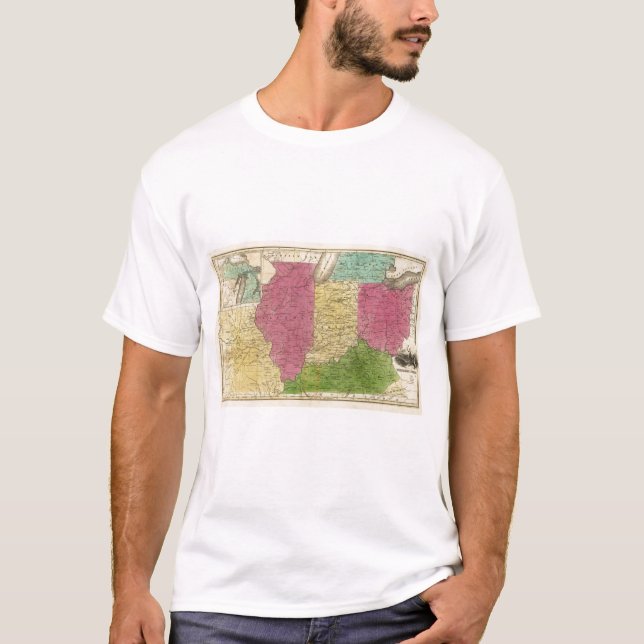Camiseta Estados Ocidentais com o mapa inserir de Michigan (Frente)