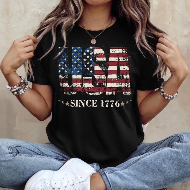 Camiseta Estados Unidos: 250 anos de independência Vintage  (USA 250 Years of Independence Vintage Distressed Flag Tee)