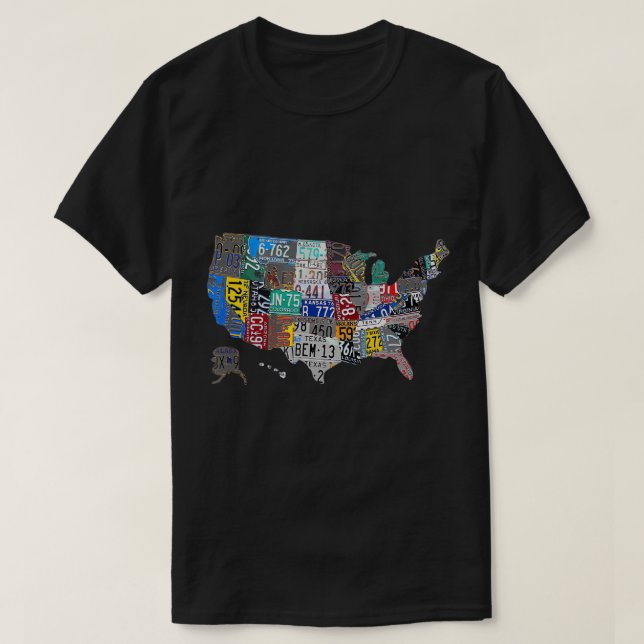 Camiseta Estados Unidos Americanos Mapeiam Licença de Bande (Frente do Design)