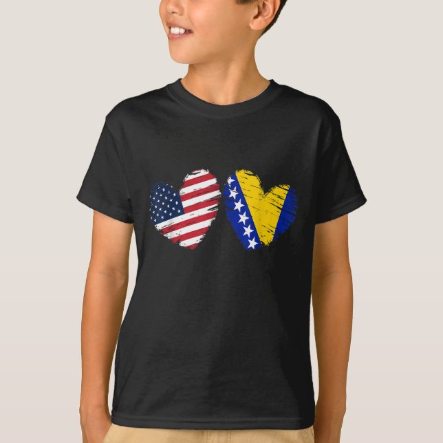 Camiseta Estados Unidos da América Flag Heart Bosnian Amer (Frente)