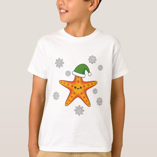 Camiseta Estaleiro do Natal Kawaii no padrão azul de búfalo (Frente)