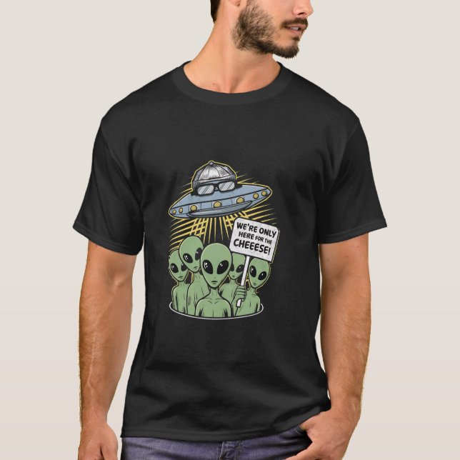Camiseta Estamos aqui apenas para os Aliens Engraçados de Q (Frente)