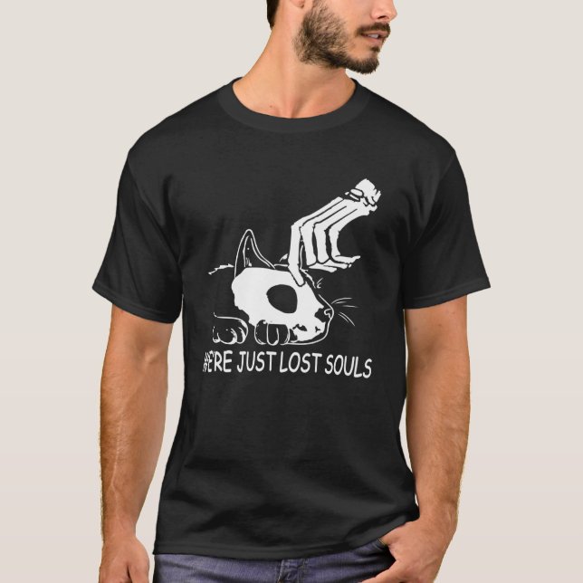 Camiseta Estamos Perdidos Almas Skull Skeleton Cat Hallowee (Frente)