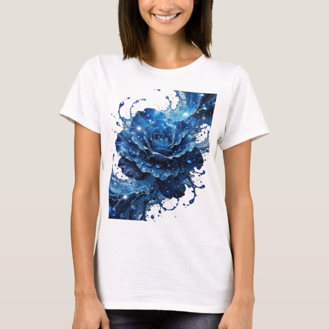 Camiseta Estampa Rosa Azul Prata Nítida (Frente)