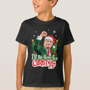 Camiseta Estarei em Casa no Natal Engraçado Trump Papai Noe