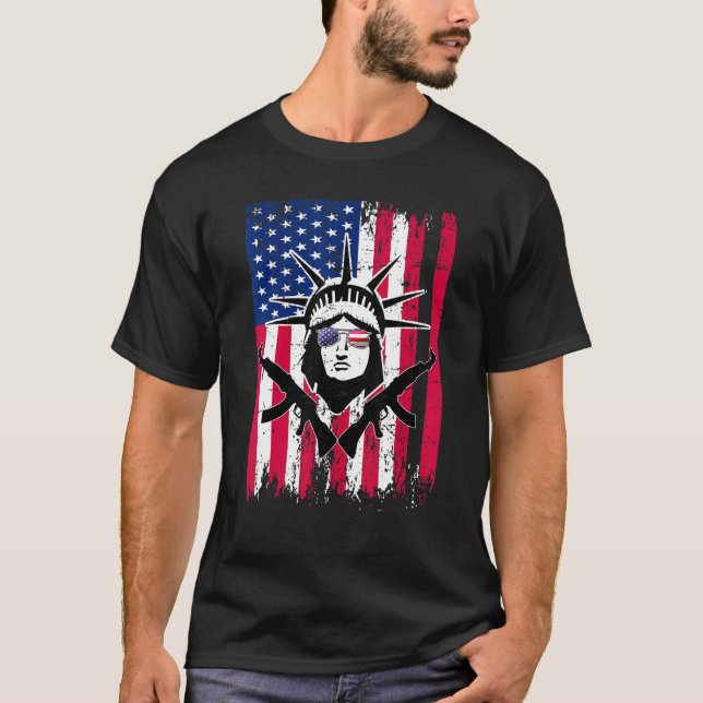 Camiseta Estátua Americana De Óculos Solares Patrióticos Da (Frente)