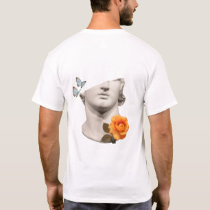 Camiseta Estátua Artística Moderna com Borboletas e Capuz