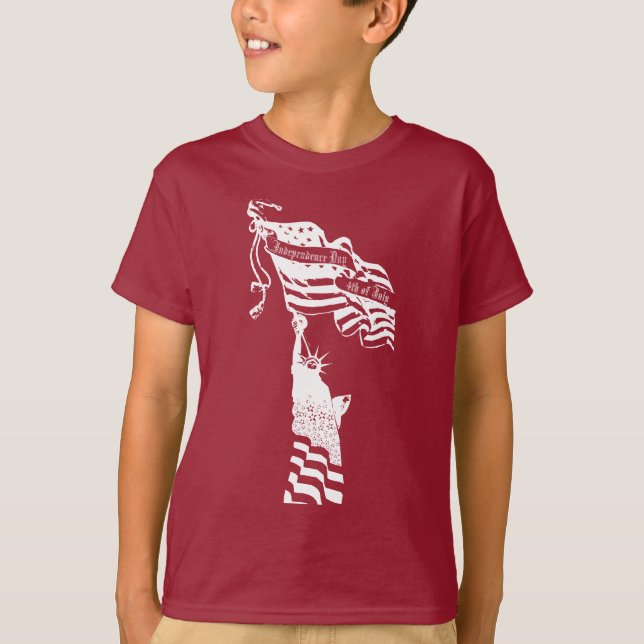 Camiseta Estátua Branca da Bandeira Liberty Americana 4 de  (Frente)