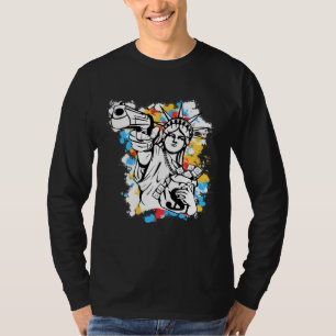 Camiseta Estátua Colorida da Liberdade América EUA Dinheiro
