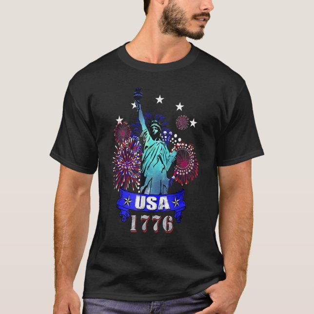 Camiseta Estátua Da Liberdade 1776 EUA Nova Iorque (Frente)