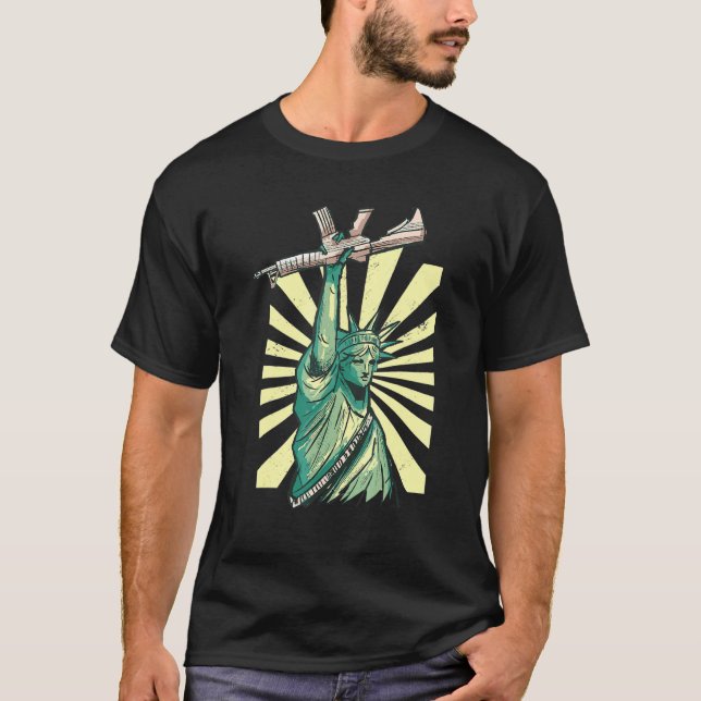 Camiseta Estátua Da Liberdade Ar-15 Gun Amante Americano (Frente)