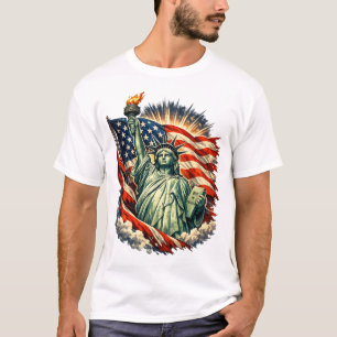 Camiseta Estátua da Liberdade & Arte Patriótica da Bandeira