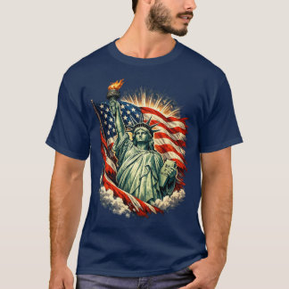 Camiseta Estátua da Liberdade & Arte Patriótica da Bandeira