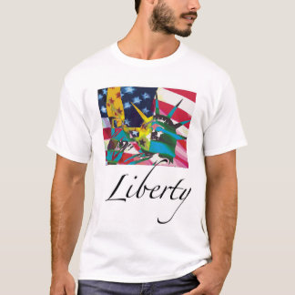 Camiseta Estátua da liberdade & bandeira Posterized