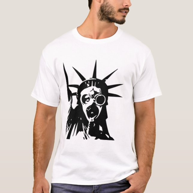 Camiseta Estátua da Liberdade com Máscara de Gás (Frente)