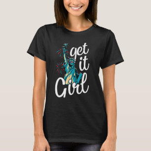 Camiseta Estátua da Liberdade Consegue Rapariga Bandeira Am