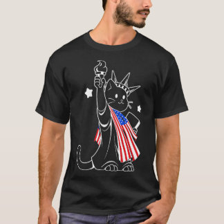 Camiseta Estátua da Liberdade da Bandeira Americana Cat por