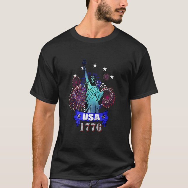 Camiseta Estátua da Liberdade dos EUA 1776 Nova Iorque Patr (Frente)