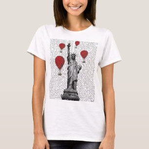 Camiseta Estátua da Liberdade e Balões de Ar Quente Verme