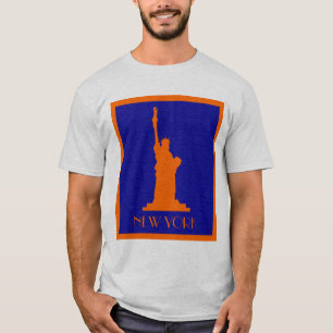 Camiseta Estátua da Liberdade e Nova Iorque em Laranja e Az