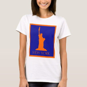 Camiseta Estátua da Liberdade e Nova York em Laranja e Azul