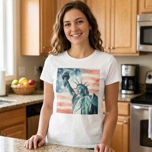 Camiseta Estátua da Liberdade em aquarela com bandeira amer