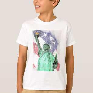 Camiseta Estátua da Liberdade fechada com a bandeira aquare