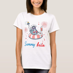Camiseta Estátua da Liberdade Flutuante de Verão Floatie Qu