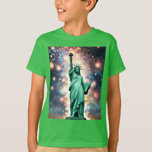Camiseta Estátua Da Liberdade Fogos De Artifício Dia Da Ind