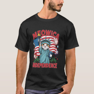 Camiseta Estátua da Liberdade Gato Meowica Dia da Independê