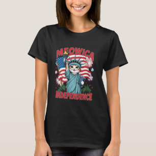 Camiseta Estátua da Liberdade Gato Meowica Dia da Independê