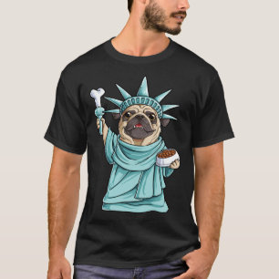 Camiseta Estátua da Liberdade Pug 4 de Julho Homens Mulhere