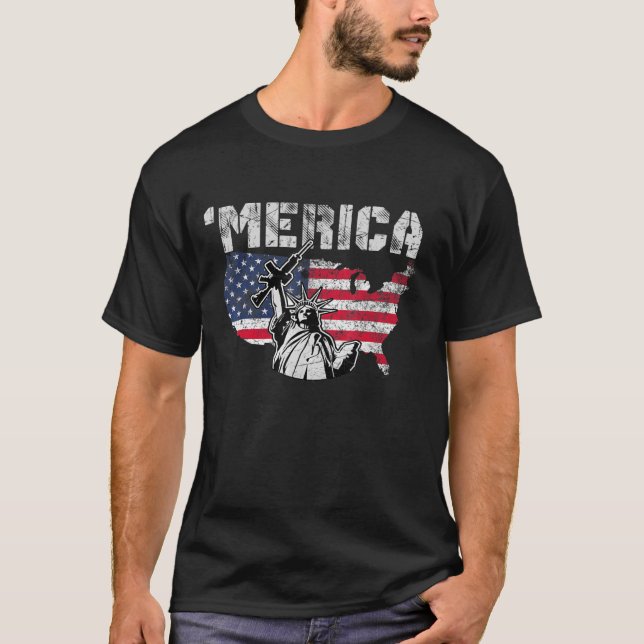 Camiseta Estátua Da Liberdade Segurando Uma Arma - Branca V (Frente)