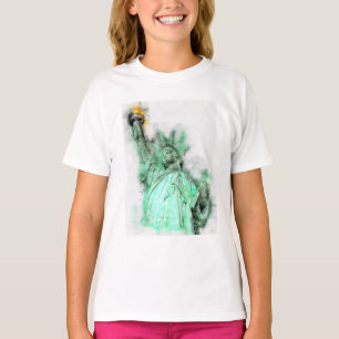 Camiseta Estátua da Liberty Watercolor Retrato de Fechament