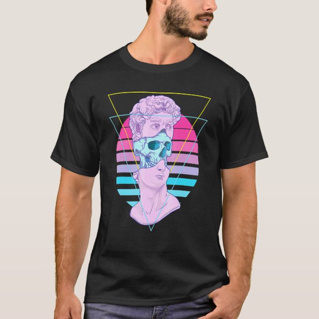 Camiseta Estátua David Bust Folheto Caveira 80s Colagem Vap (Frente)
