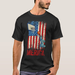 Camiseta Estátua de Basquete Liberdade 4 de julho Moça Amér