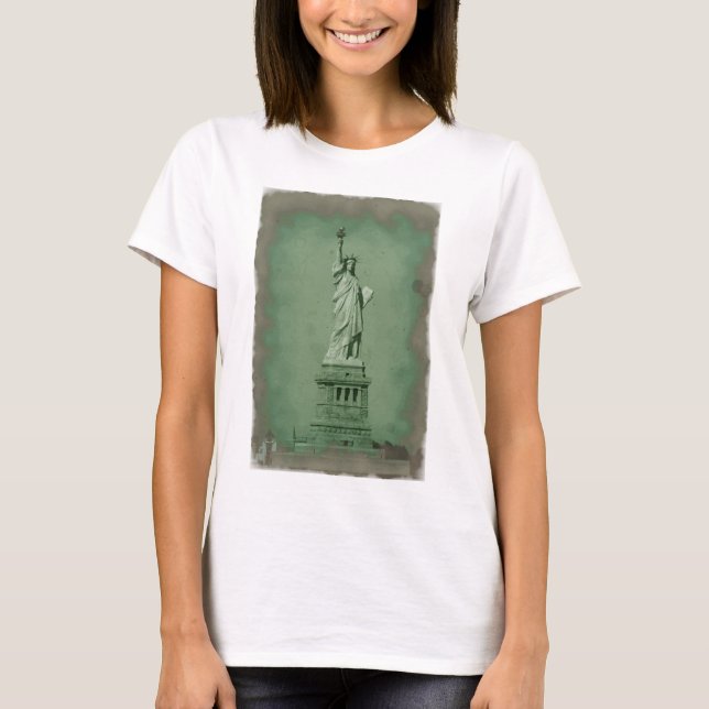Camiseta Estátua de Efeito Fotográfico Danificada da Liberd (Frente)