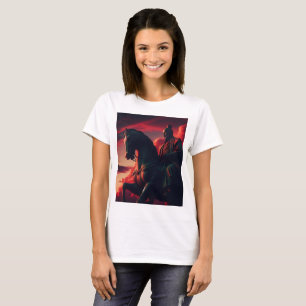 Camiseta Estátua de Hachiman com cavalo com um céu dramátic