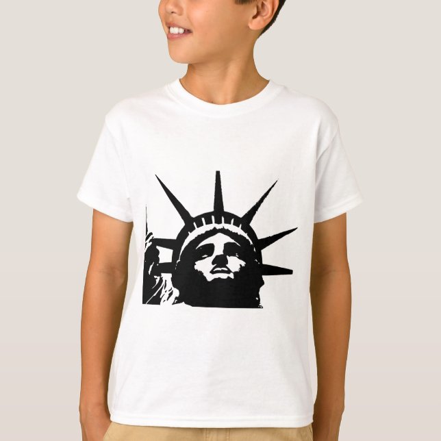 Camiseta Estátua de Pop de Arte Negra e Branca da Liberdade (Frente)