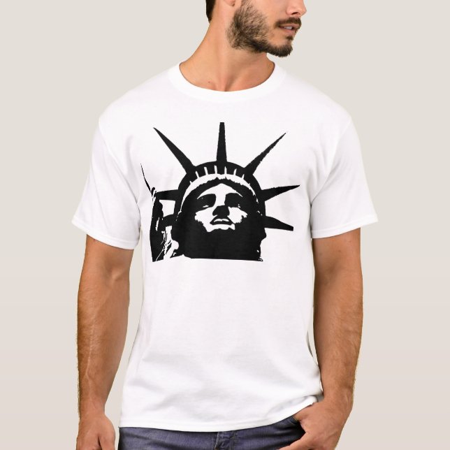 Camiseta Estátua de Pop de Arte Negra e Branca da Liberdade (Frente)