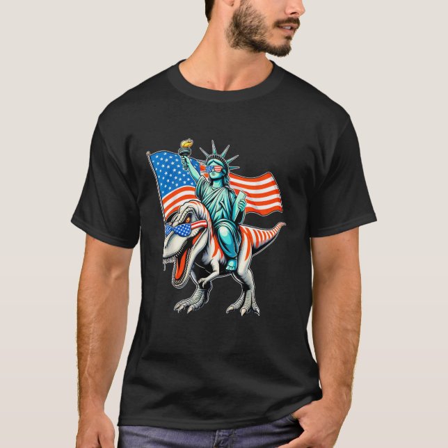 Camiseta Estátua Dino Da Liberdade 4 De Julho Meninos Ameri (Frente)