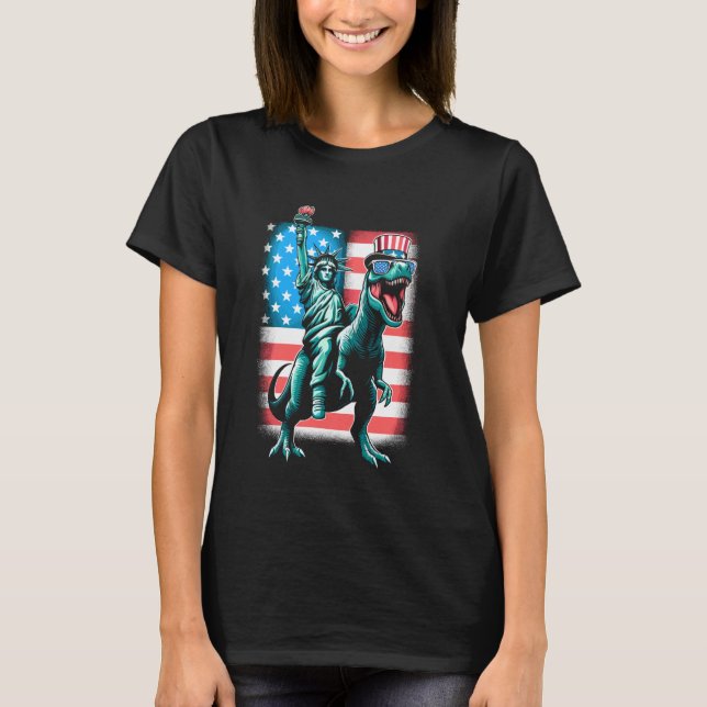Camiseta Estátua Dino Da Liberdade 4 De Julho Meninos Ameri (Frente)