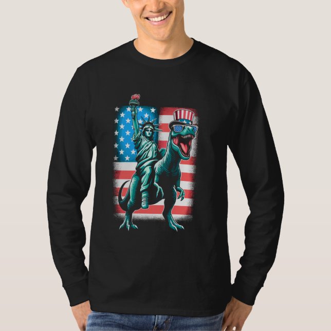 Camiseta Estátua Dino Da Liberdade 4 De Julho Meninos Ameri (Frente)