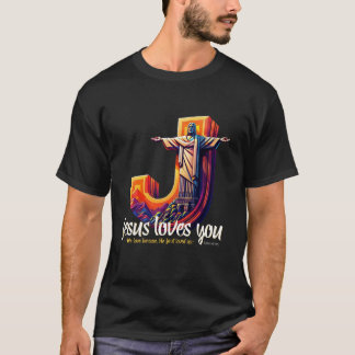 Camiseta estátua do Cristo Redentor em pé dentro de um J
