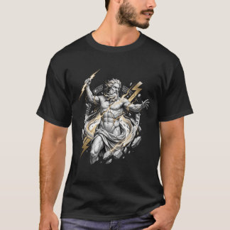 Camiseta Estátua do Deus Grego Zeus Partindo-se com Relâmpa