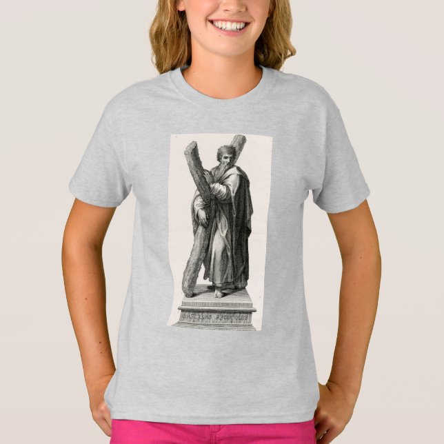 Camiseta Estátua do Santo Andrew Apostle com cruz (Frente)