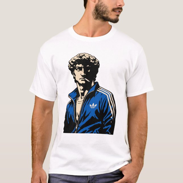 Camiseta Estátua engraçada de David de Michelangelo em fato (Frente)