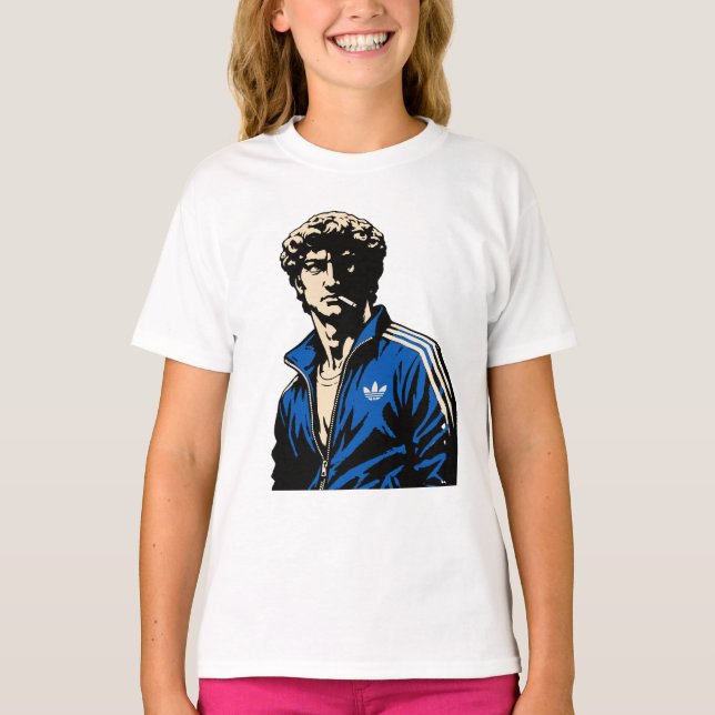 Camiseta Estátua engraçada de David de Michelangelo em fato (Frente)