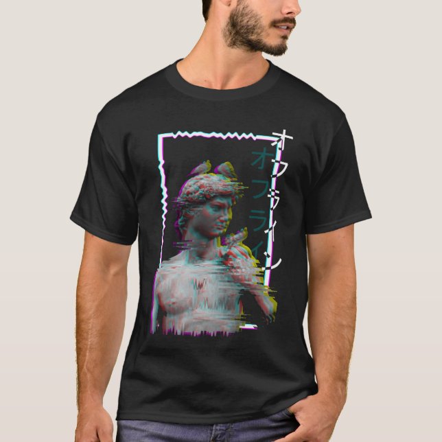 Camiseta Estátua Grega Antiga Synthwave Vaporwave Glitch fr (Frente)